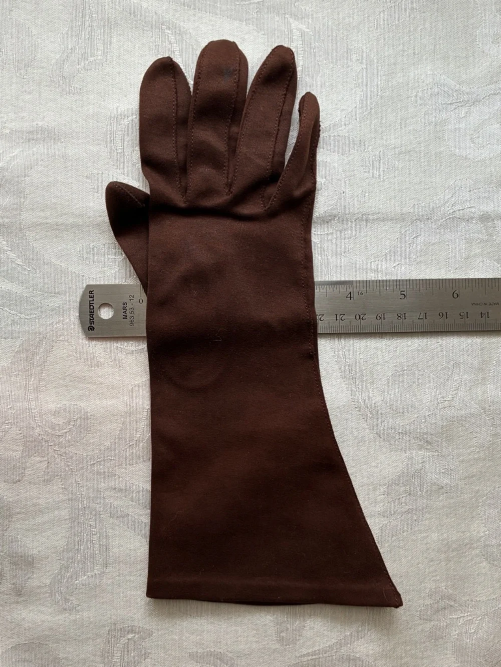 Aris Brown Sueded Cotton Bracelet Length Gloves Size 6.5